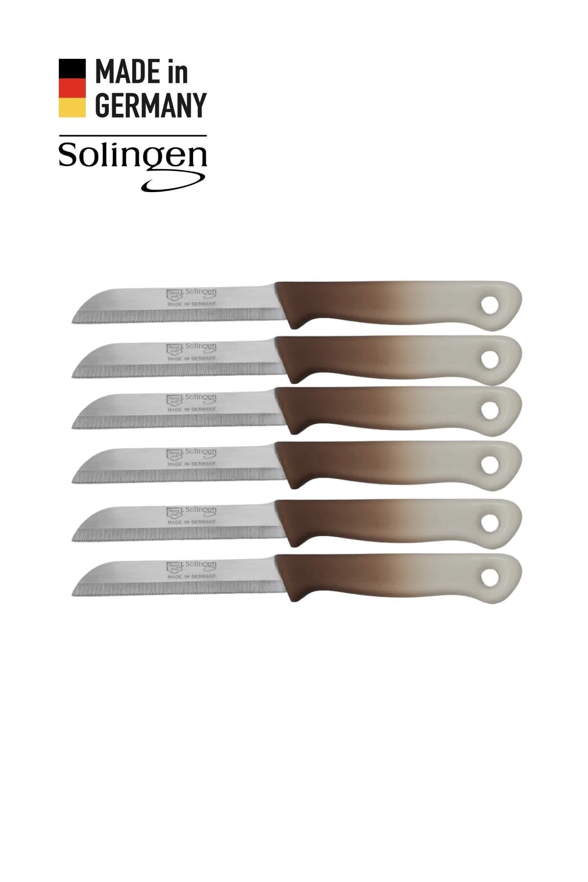 Solingen 6’lı Tırtıklı Geçişli Kahverengi Meyve Bıçağı