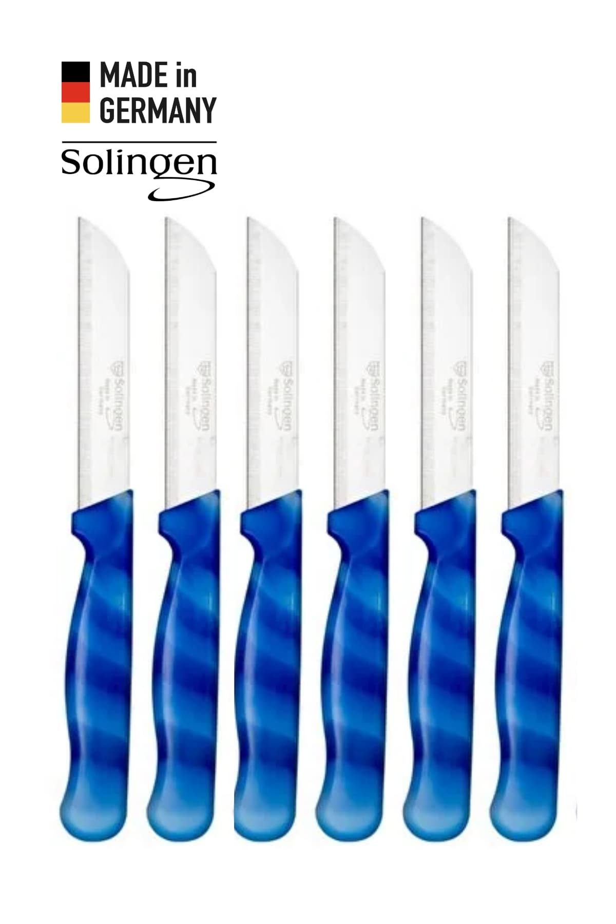 Solingen 6’lı Tırtıklı Ebruli Mavi Meyve Bıçağı