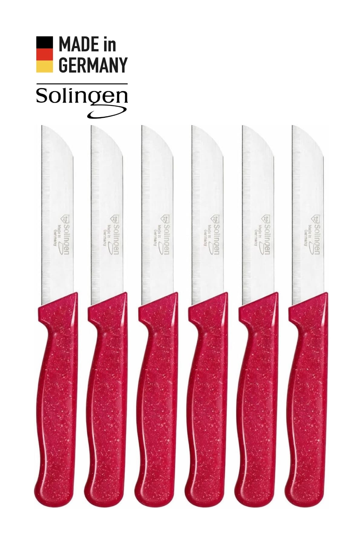 Solingen 6’lı Tırtıklı Simli Kırmızı Meyve Bıçağı