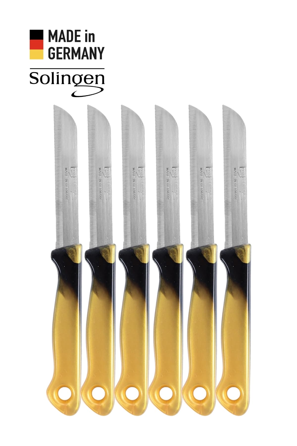 Solingen 6’lı Tırtıklı Geçişli Siyah/Gold Meyve Bıçağı