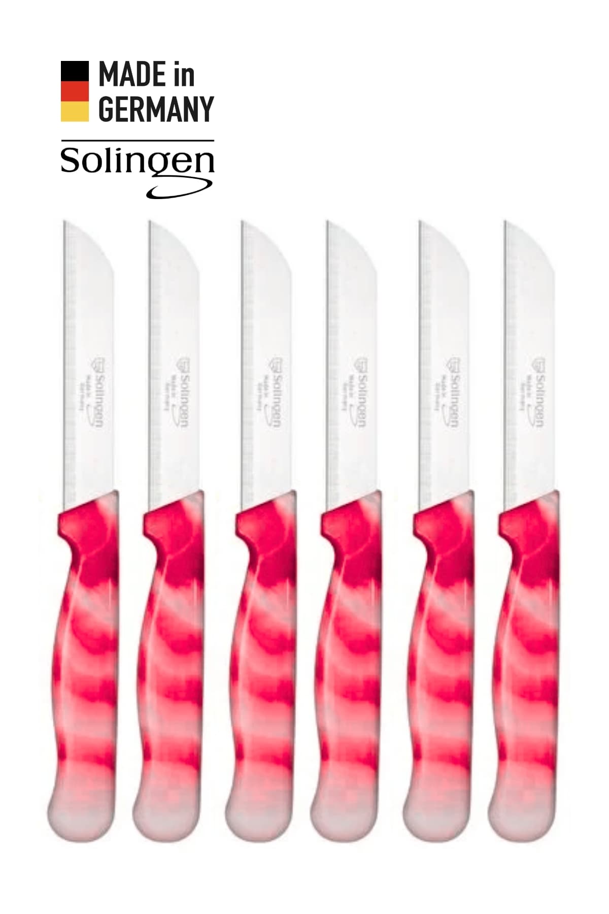 Solingen 6’lı Tırtıklı Ebruli Kırmızı Meyve Bıçağı
